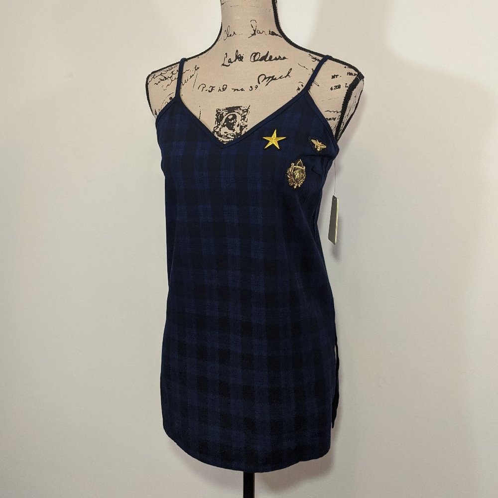 Sam Edelman Chemise Blue Plaid Tank Top Spaghetti Strap S